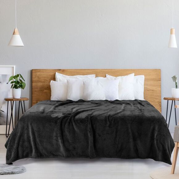 Flannel Fleece Bed Blankets Microfiber 330GSM 78"x90" Black - Picture 3 of 6